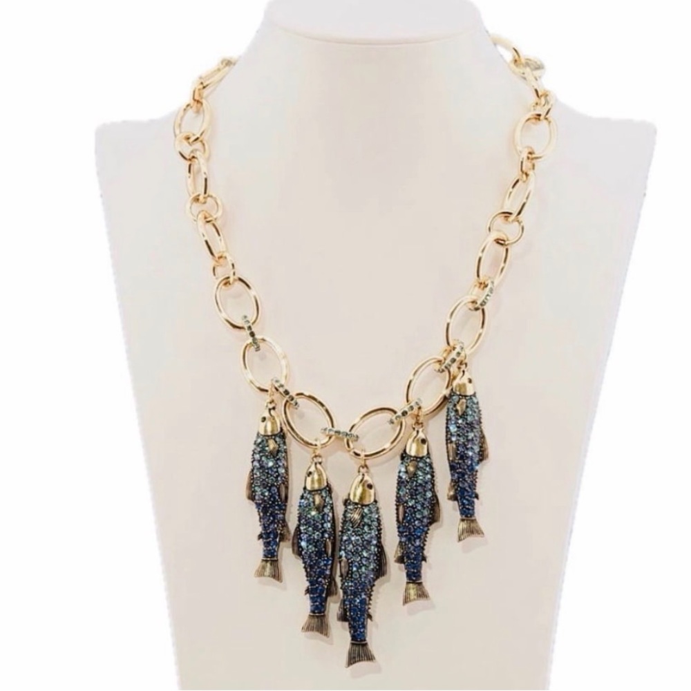 NWT โ๏ธ๐โ๏ธ Betsey Johnson Mermaid Jewels Blue Rhinestone Sardine Fish Necklace - Picture 6 of 16